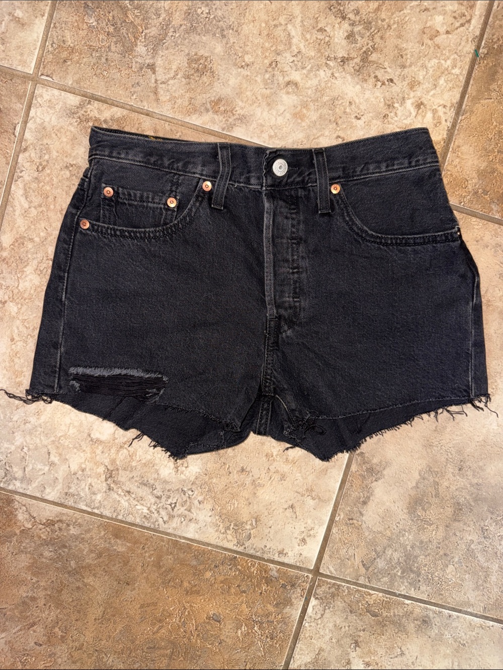 Levi's Black Distressed Cutoff Denim Shorts